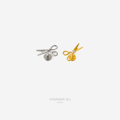 16G Titanium scissor Cartilage Flat Back stud, Nose stud, Internally Threaded conch earring, Cartilage flat stud, Helix earring, Tragus