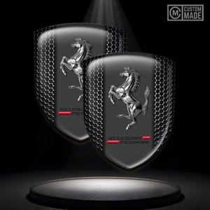 Ferrari Scuderia Crest Carbon Fiber Tire Valve Caps – Gloss Black Background (Exotic Carbon Fiber)