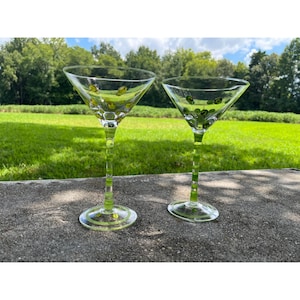 Two (2) Vintage  Hand Painted Olive Decor Martini Glasses