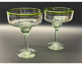 Bicchiere da Margarita grande con bordo verde, set di due bicchieri (2)