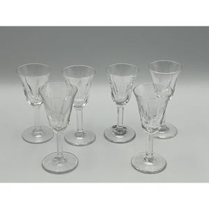 Six (6)  Vintage Elegant Glass Cordial Sherry Footed Stem Glasses