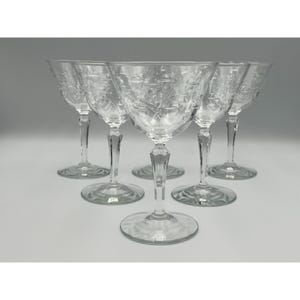 Six (6) Vintage Libbey Christine Pattern Floral Etched Liquor Cocktail Glasses