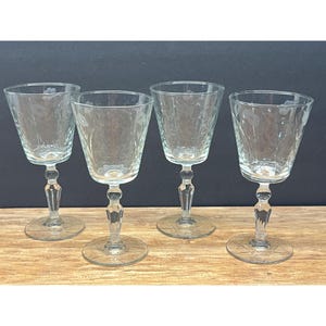 Libbey Rock Sharpe Grey Cut Floral Water Glass Set of  Four (4)