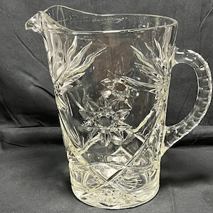 One (1) Vintage Anchor Hocking Star of David Prescut Heavy Glass Pitcher