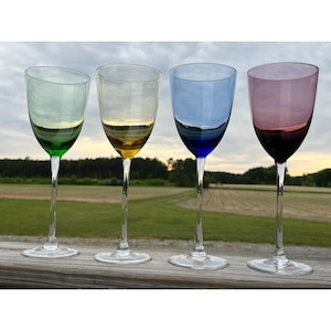 Four (4) Vintage Lenox Crystal lGems Tuscany Harvest Multicolor Wine Goblets