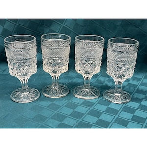 Set of Four (4) Vintage Anchor Hocking Wexford Wine Claret Stems Goblets Glasses