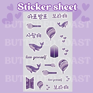 BTS Sticker Bogen | BTS Vinyl Aufkleber | Süßer BTS Vinyl-Sticker Bogen