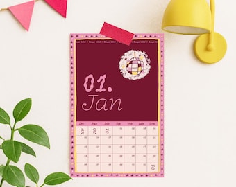 Geïllustreerde en kleurrijke kalender voor 2026 - GEDRUKT