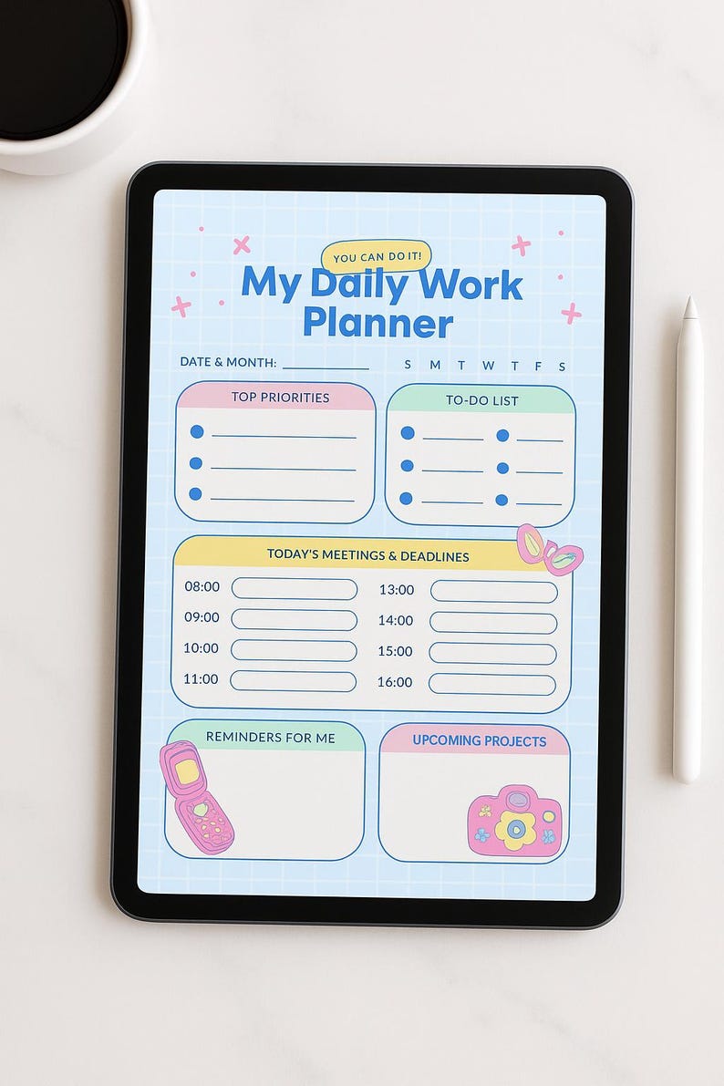 Pastel Daily Work Planner Printable | Productivity Template (digital ...