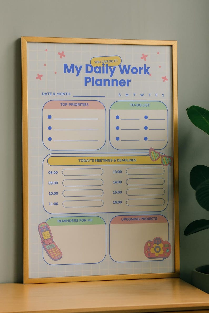 Pastel Daily Work Planner Printable | Productivity Template (digital ...