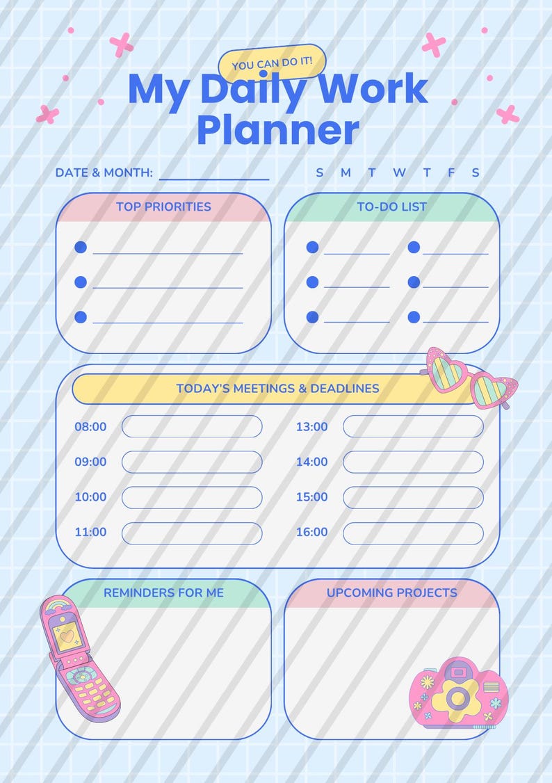 Pastel Daily Work Planner Printable | Productivity Template (digital ...