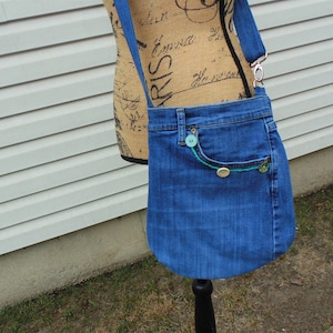 Upcycled Denim Crossbody Bag: Jeans Pocket Shoulder Bag, Adjustable Strap