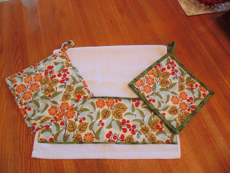 Kitchen Towel and Potholder Set Floral Kitchen Set Etsy