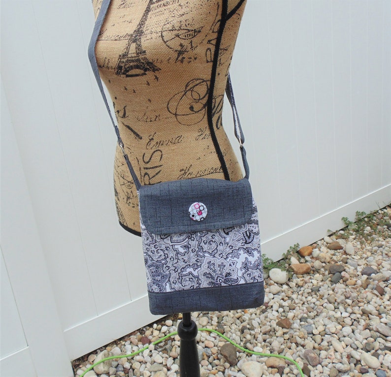 Womens Hip Bag Hands Free Purse Free Shipping Shoulder Bag Gray Paisley Design Cross Body Bag
