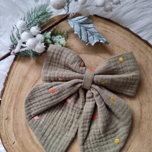 Handmade Olive Green Polka Dot Bow Hair Clip: Boho Baby Accessory
