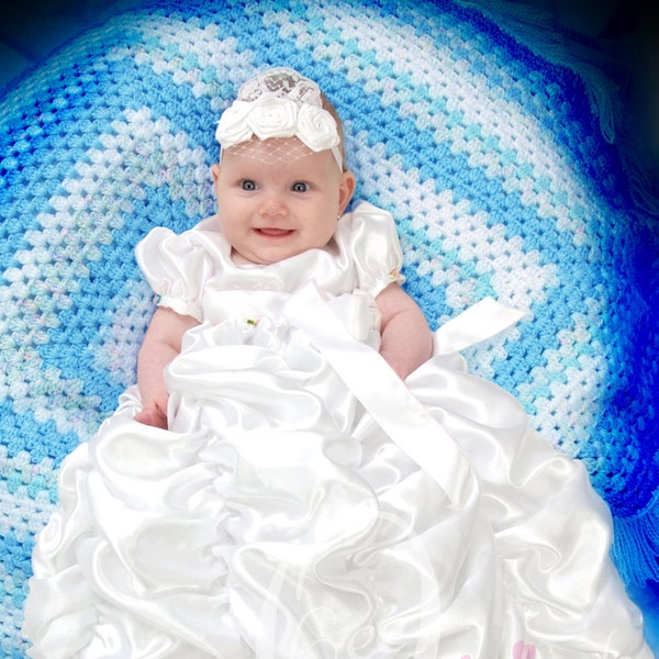 Christening Gown girl  Isabella  baby girls blessing dress white satin Christening gown