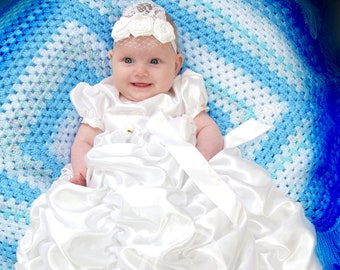 Christening Gown girl  Isabella  baby girls blessing dress white satin Christening gown