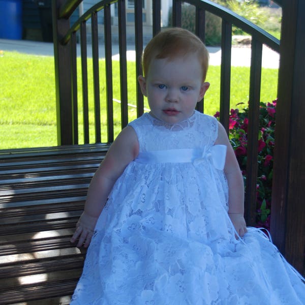 Christening Gown girl White Christening Dress Rose Blessing Gown / Blessing Dress / Naming Dress