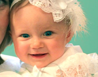 Rose and Pearl headband in White or Pink adorable infant headband ideal for blessings and formal occasions