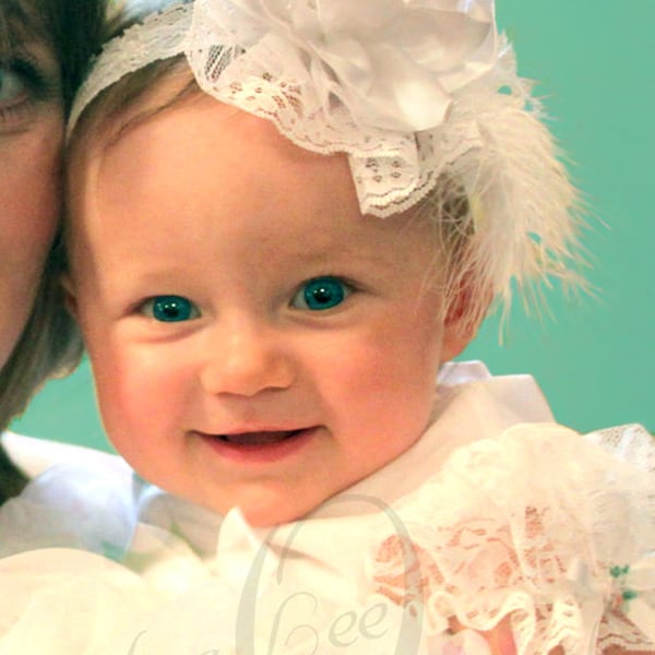 Rose and Pearl headband in White or Pink adorable infant headband ideal for blessings and formal occasions