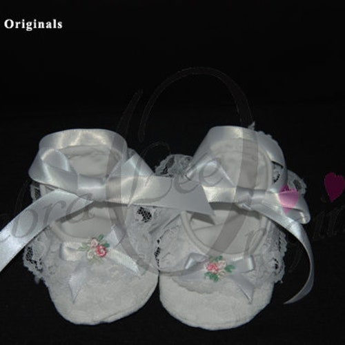 White Baptism Shoes Baby Girl Lace Booties Christening Etsy