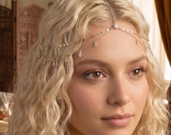Silver Head Chain • Boho Bridal Headpiece • Dainty Gold Forehead Chain • Festival Hair Jewelry • Gypsy Style Headpiece