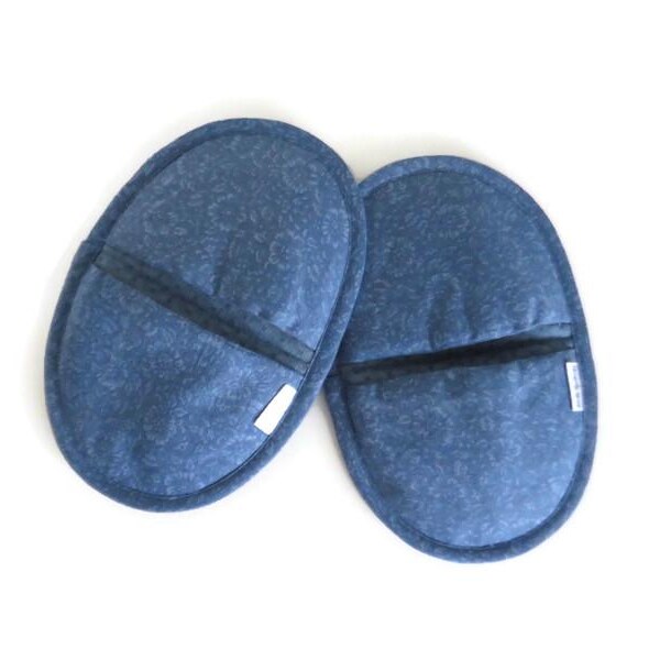 Blue FLoral Potholder Oven Mitts - Muted Blue Flowers Modern Oval Pot Holder Pair - Favorite Kitchen Mitt Set - Hot Pad Blue Potholders