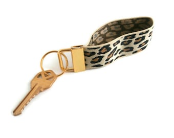 Leopard Print Stretch Key Fob | Gold-Tone Wristlet Key Holder