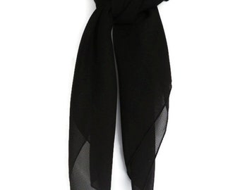 Black Square Fashion Scarf Ebony Black Pique-Look Chiffon Scarf Solid Black Pique Design Versatile Head Neck Fichu Church Handbag Scarf