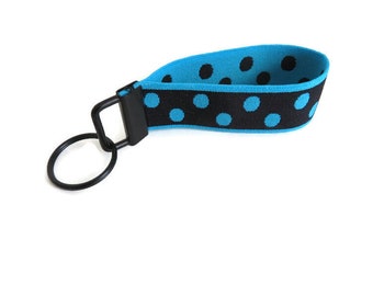 Stretchy Wrist Key Fob. Black and Turquoise Stretch Bracelet Style Keychain. Key Holder Wristlet.  Easy On Easy Off Keyring Organizer