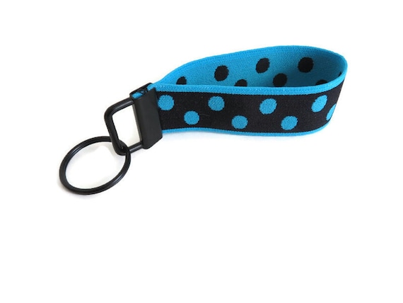 Stretchy Wrist Key Fob. Black and Turquoise Stretch Bracelet Style