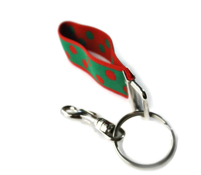 Key Fob with Snap Clip. Stretch Wrist Key Holder. Holiday Green and Red Key Organization Key Fob w/Convenient Snap Clip. Easy On Easy Off image 5