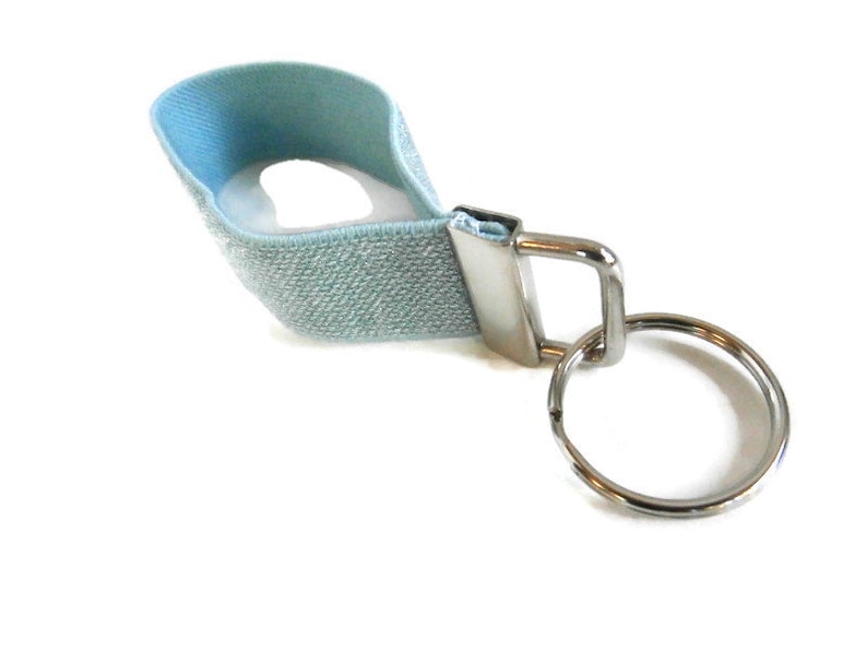 Key Fob Wrist Lanyard Stretchy Key Wristlet Metallic Aqua Etsy