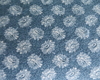 Vintage Blue Floral Fabric, 100% Cotton Quilting Material