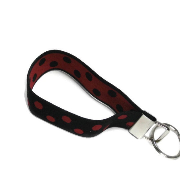 Stretch Key Fob Black with Red Dots Size Large Bracelet Style Key Holder Organizer Easy On Easy Off Stretchy Wristlet Keychain Black and Red