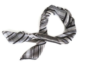 Square Fashion Scarf Versatile Soft Chiffon 27" square Scarf Black and Grey Stripe Block Print Head/Neck/Purse Tie Scarf Religious Nichu