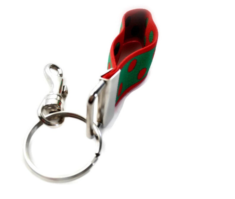 Key Fob with Snap Clip. Stretch Wrist Key Holder. Holiday Green and Red Key Organization Key Fob w/Convenient Snap Clip. Easy On Easy Off image 1