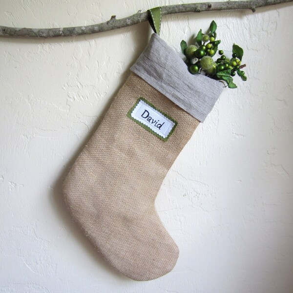 RESERVED FOR LIZA - Custom linen and burlap Christmas stocking