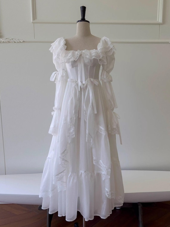 retro corset dress White Vintage Dress, Victorian Lace Bridal Gown, Cottagecore Off Shoulder Dress, Fairycore Puff Sleeve Maxi Dress,Bridesmaid Color:Sky_Blue cat:Indoor Decorations Ardene: DRESSES + ROMPERS Elegant 40 73.7