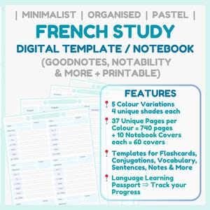 French Language Learning Digital Template Notebook for Goodnotes Notability Printable