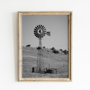 Black and White Rustic Windmill, Outback Australia, Photography Print, Ready to Print Wall Art.