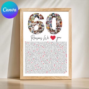 DIY 60 Reasons We love you custom Photo Collage, Mom's 60th Bday, 60 Things about Dad, Gift for Friend's 60th Bday, Fully Editable Template