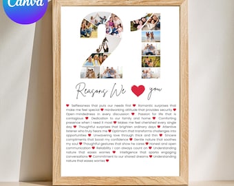 DIY 21 Reasons we love you DIY gift, Son's 21th Birthday Print, 21th Bday decoration, Gift for Best Friend's Bday, Fully Editable Milestone