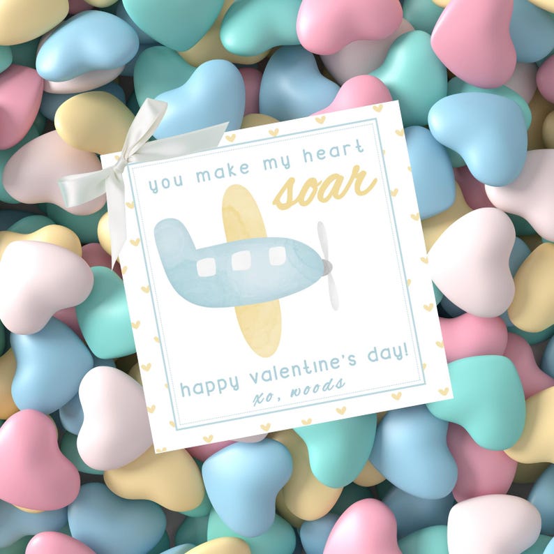 Printable Airplane Valentines Day Card, Favor Tag, School Valentines ...