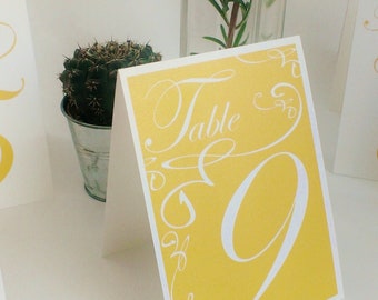 gold table numbers, White and gold table number Cards, Set of 6, white and gold table number tents, two sided numbers