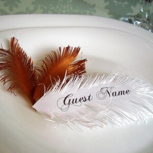 Feather place cards handmade of iridescent White paper, Name Printing Included image 2