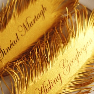 Art Deco Style Gold Feather's Great Gatsby Wedding place card's 12 psc. name print included image 6