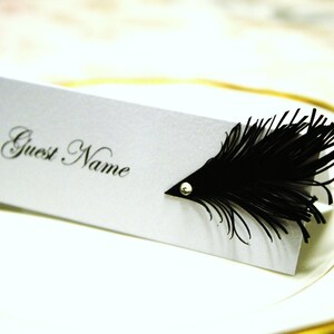 Custom order 78 place cards Black & White feather and glass beads decor on top image 3