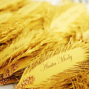 Art Deco Style Gold Feather's Great Gatsby Wedding place card's 12 psc. name print included image 2