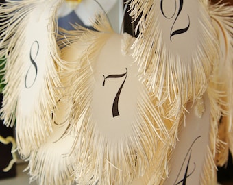 Wedding table numbers FEATHER's in ivory for flower arrangement